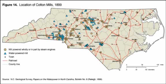 "Location of Cotton Mills, 1899, figure 14 in the History chapter"