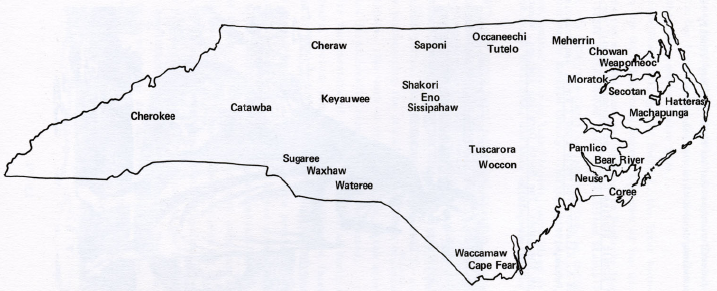 North Carolina tribes at the time of European contact. Click here for link to article and larger view.